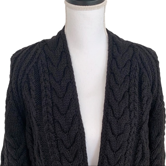 Maje Mouffle Wool Cable Knit Chunky Black Long Cardigan - Picture 4 of 16